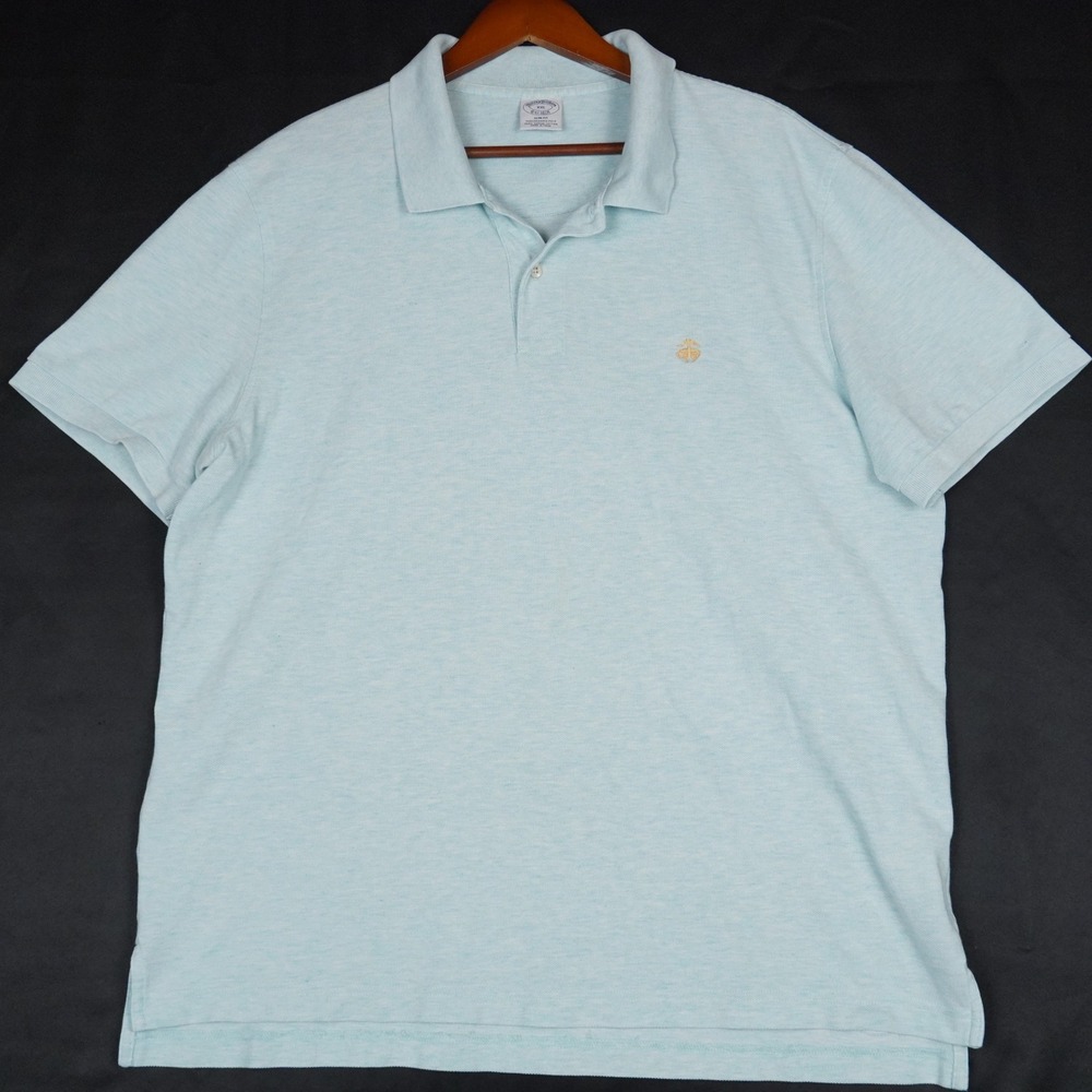 Brooks Brothers Performance Polo Mens XXL Light Blue Heather Supima Cotton Slim